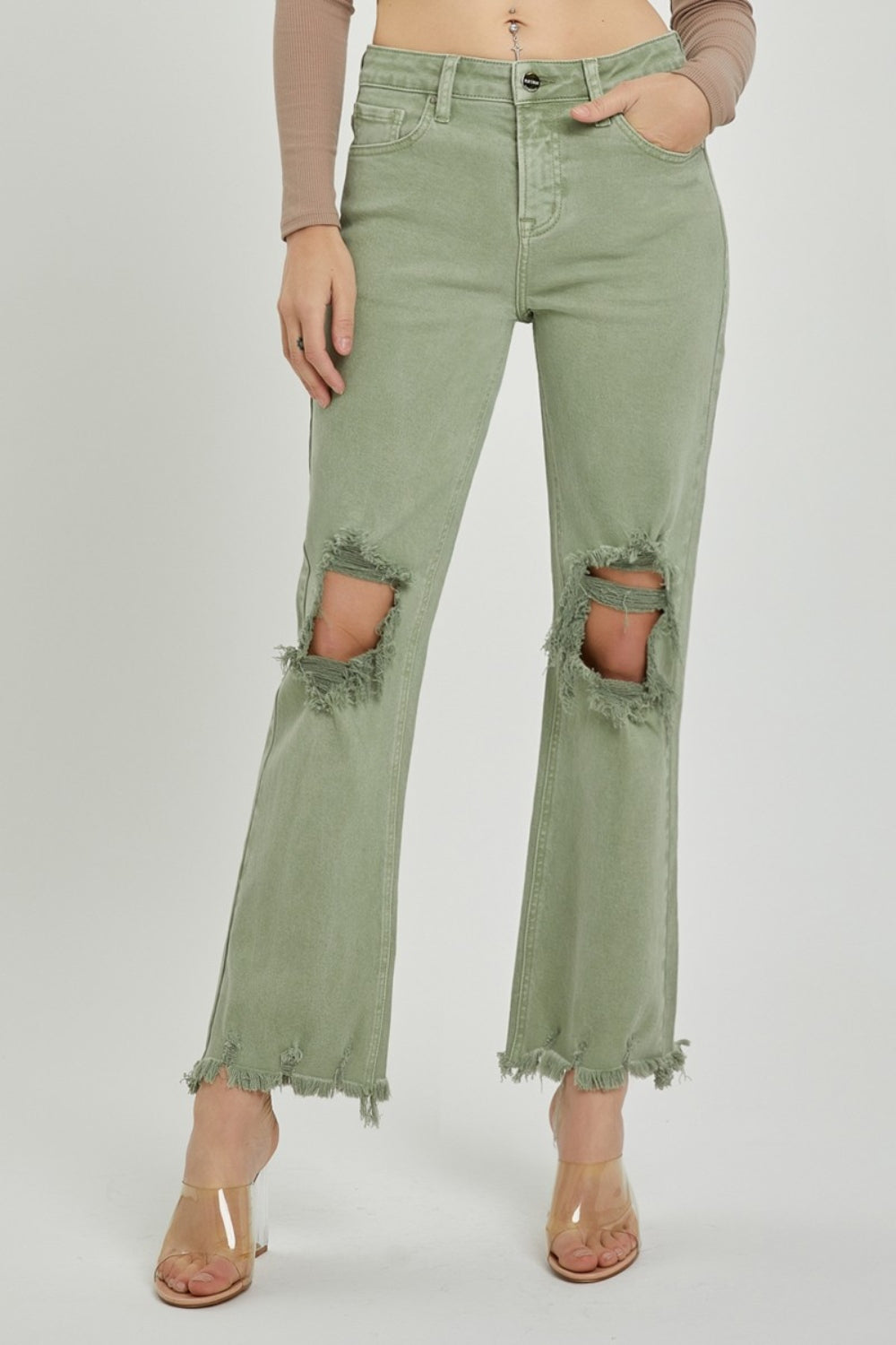 Savannah Destroyed Ankle Denim in Olive by Risen