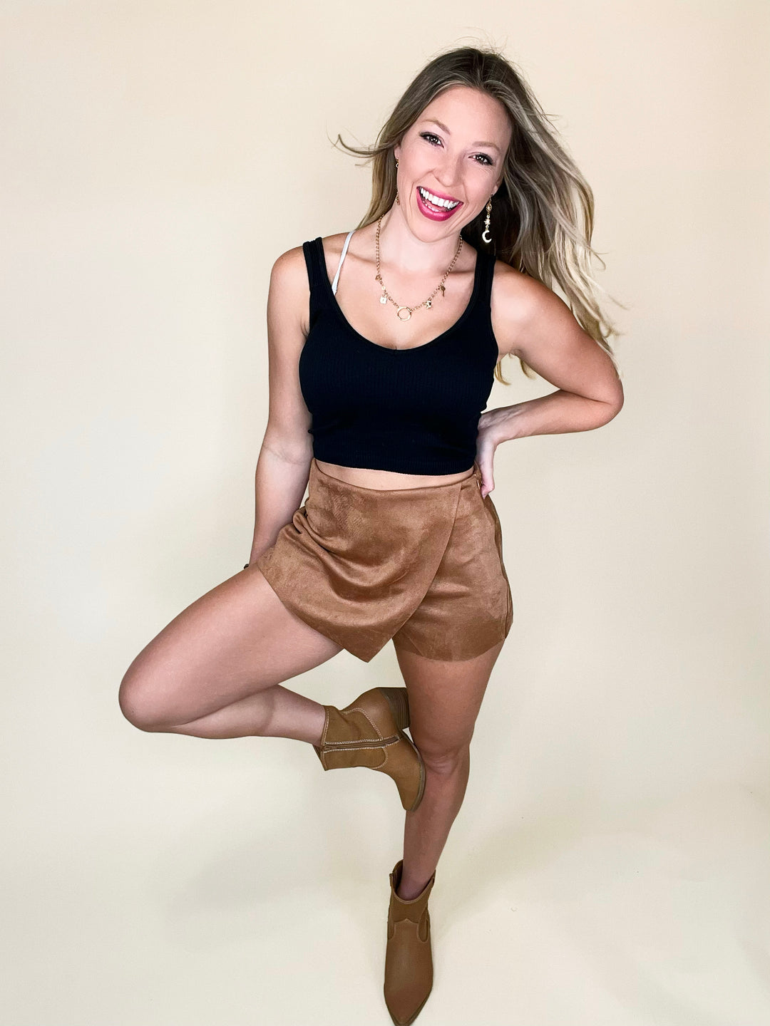 All My Love Faux Suede Skort in Camel