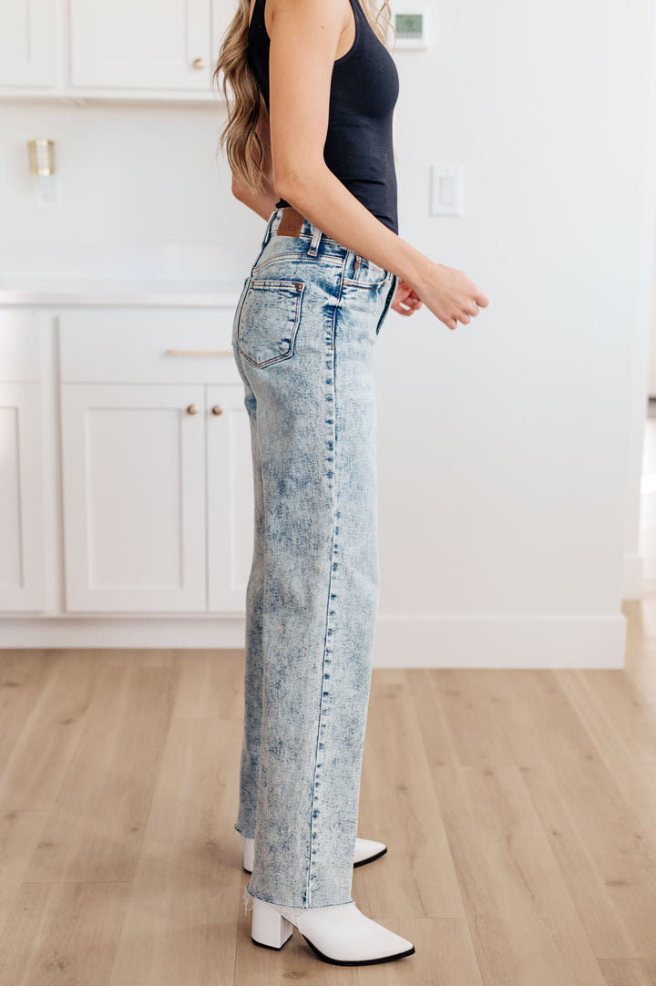 Dory High Waist Mineral Wash Raw Hem Wide Leg Jeans