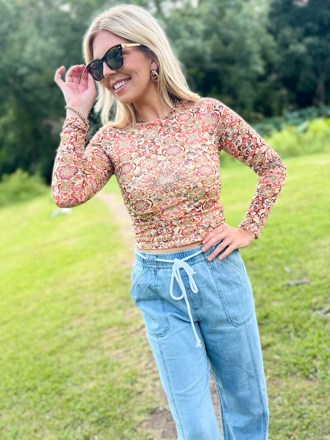 Positive Vibes Floral Mesh Top