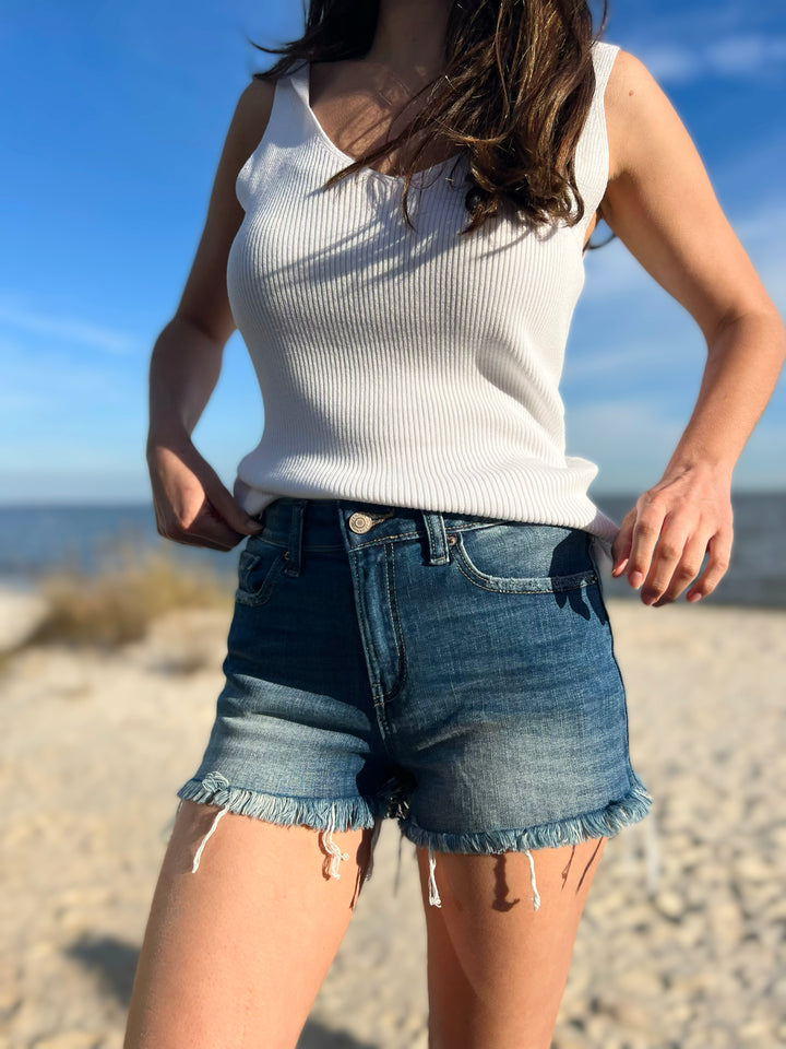 Boardwalk Babe Frayed Denim Shorts