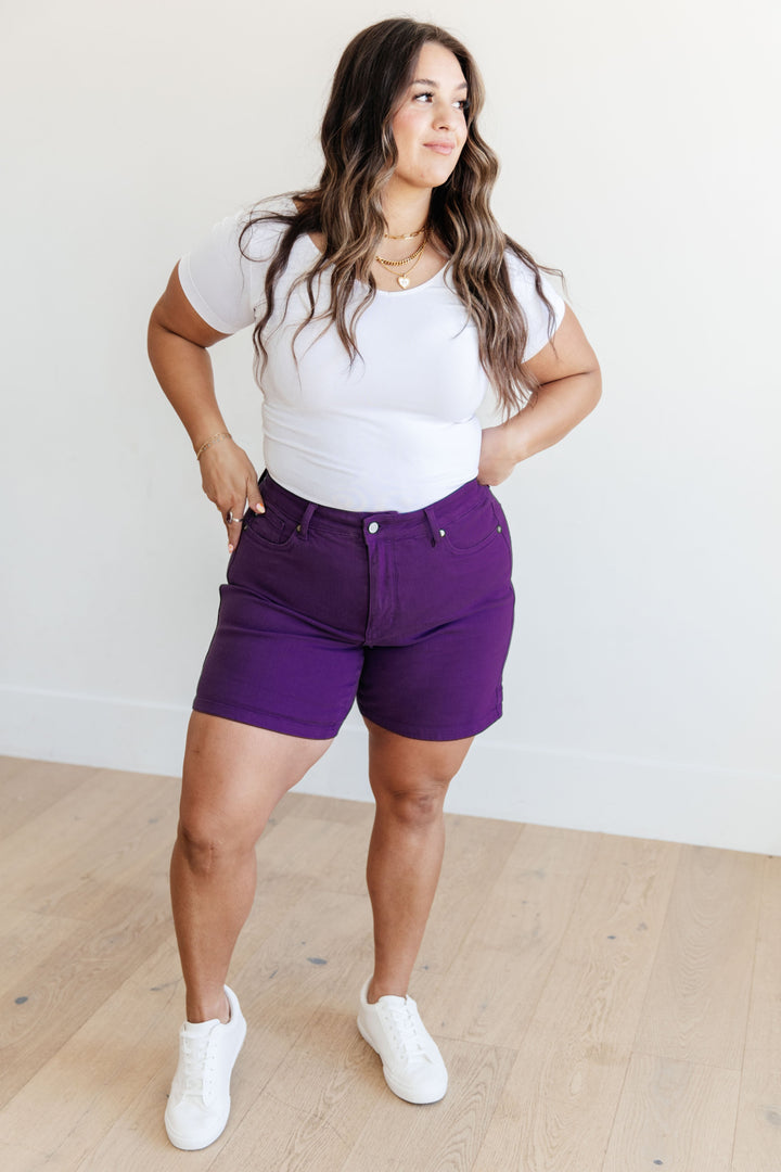 Jenna High Rise Control Top Cuffed Shorts in Purple