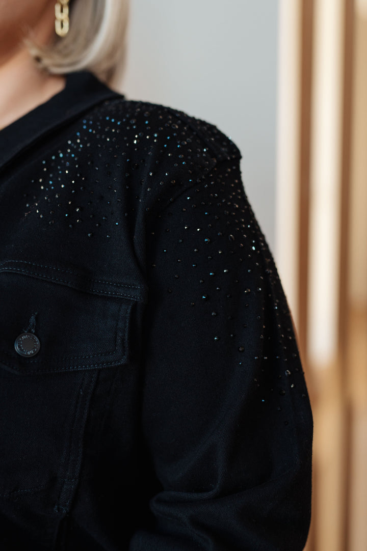 Reese Rhinestone Denim Jacket in Black