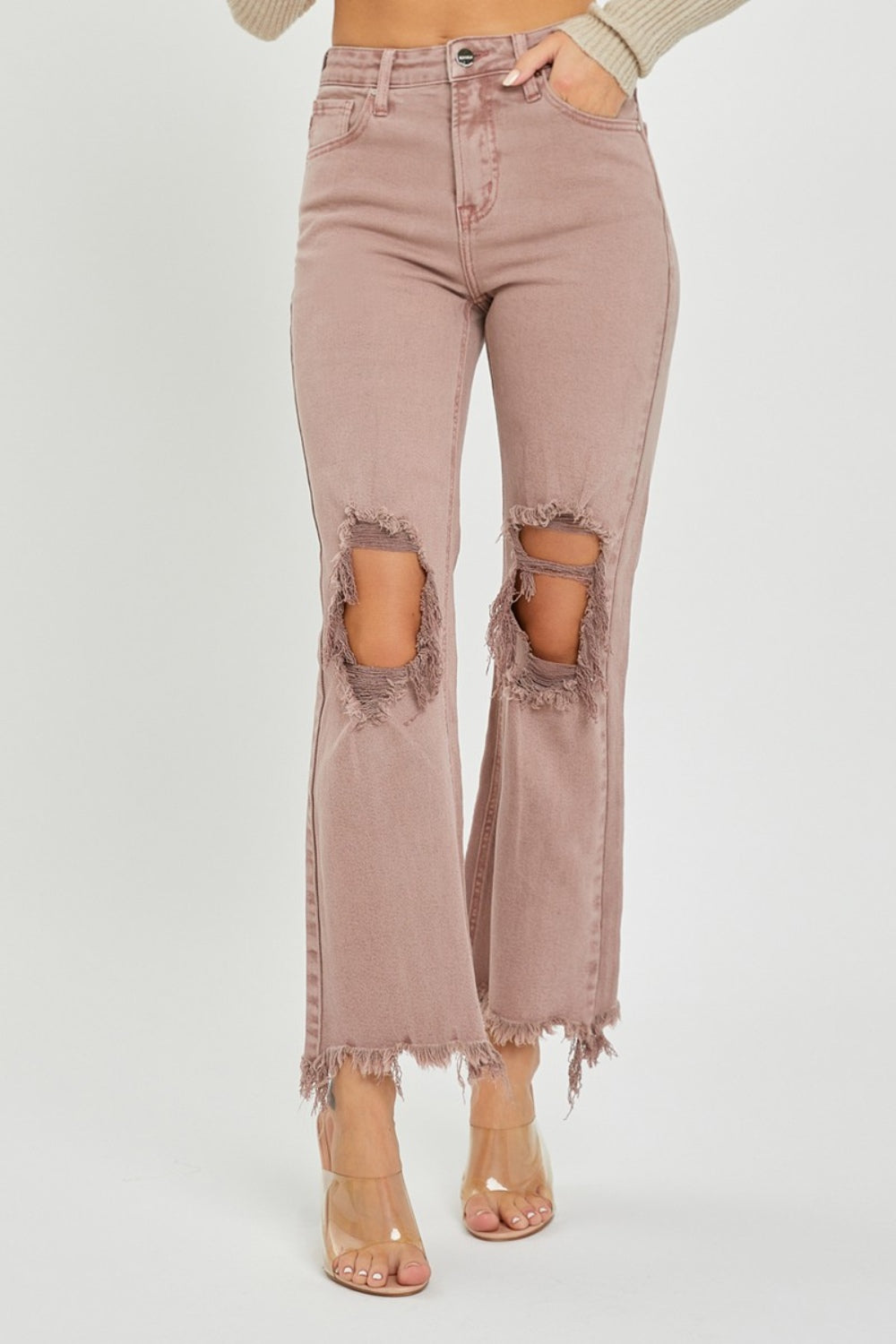 Savannah Destroyed Ankle Denim by Risen in Mauve