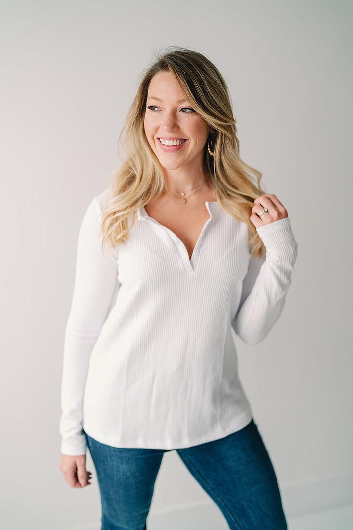 Sophia V Neck Waffle Top