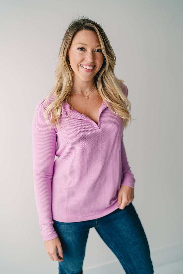 Sophia V Neck Waffle Top