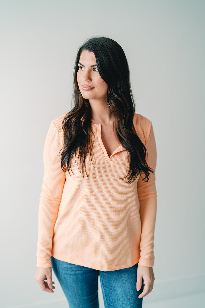 Sophia V Neck Waffle Top