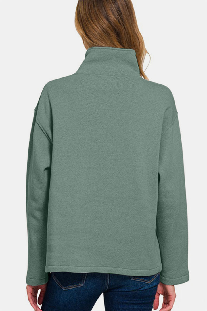 Zenana Turtleneck Half Snap Fleece Sweatshirt