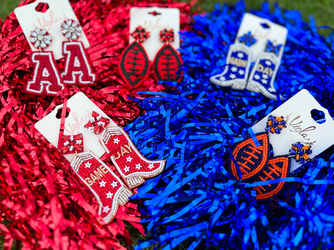 Beaded Football Post Earrings