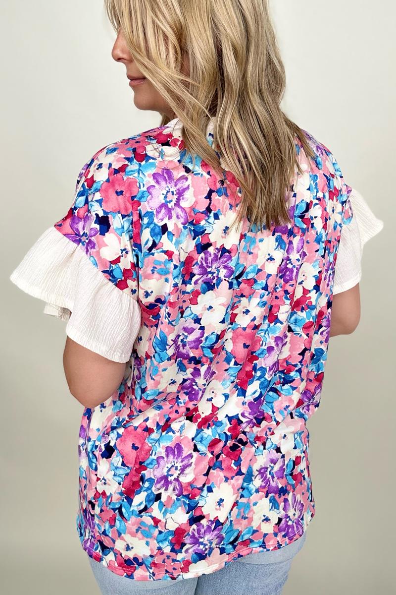 Flirty Floral Brushed Ruffle Sleeve Top