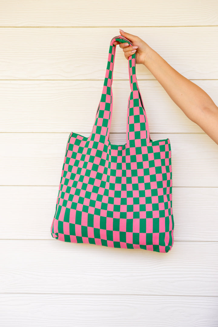 Checkerboard Lazy Wind Big Bag in Pink & Green