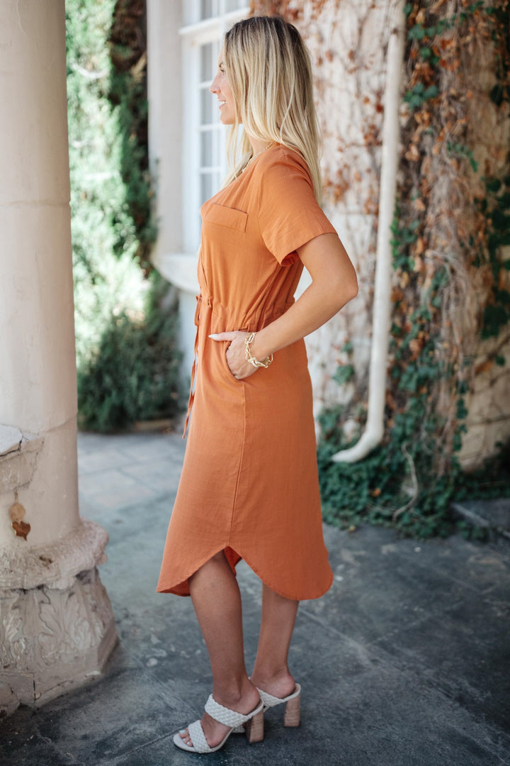 Crossover Midi Dress in Rust