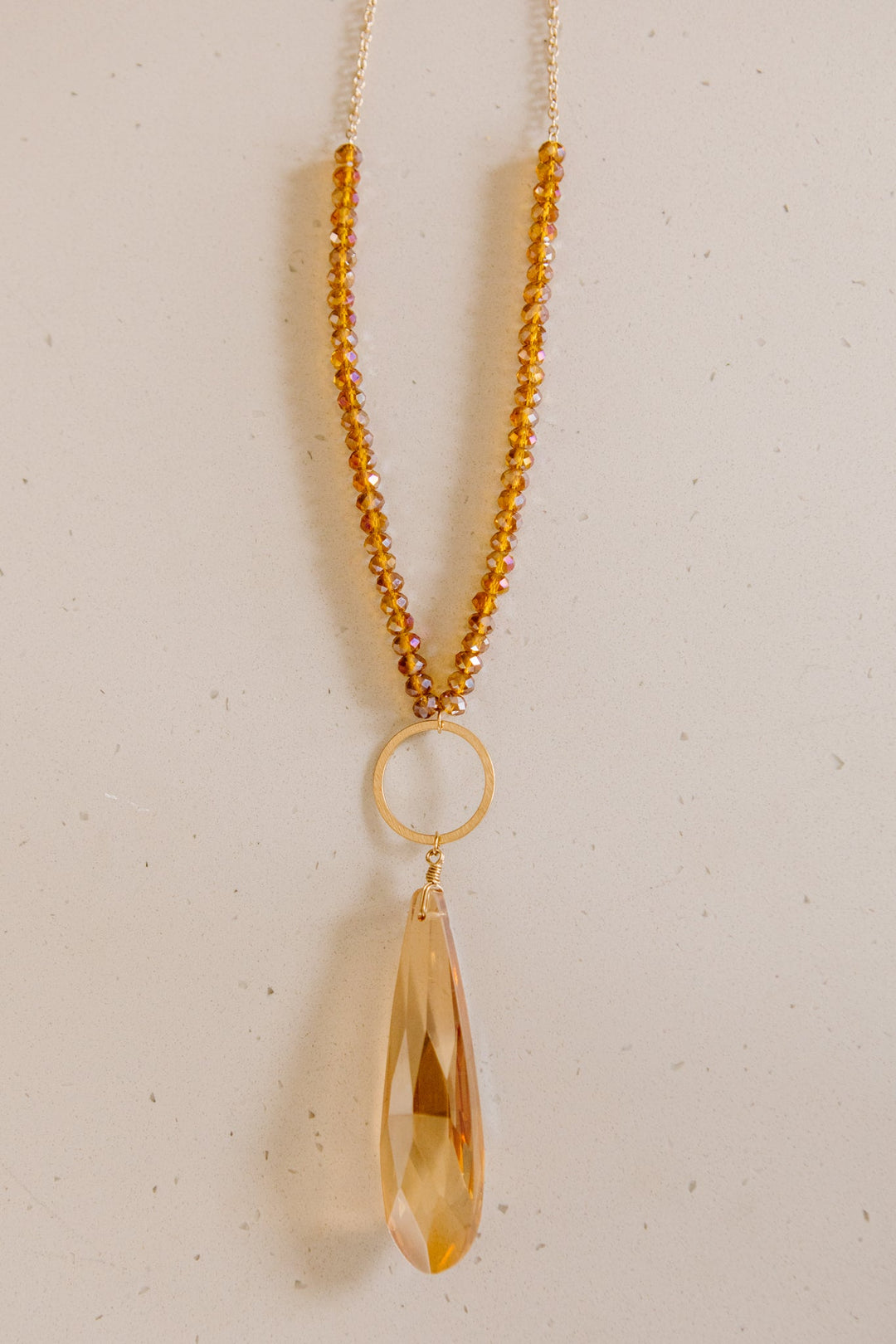 Crystal Teardrop Pendant Necklace in Gold