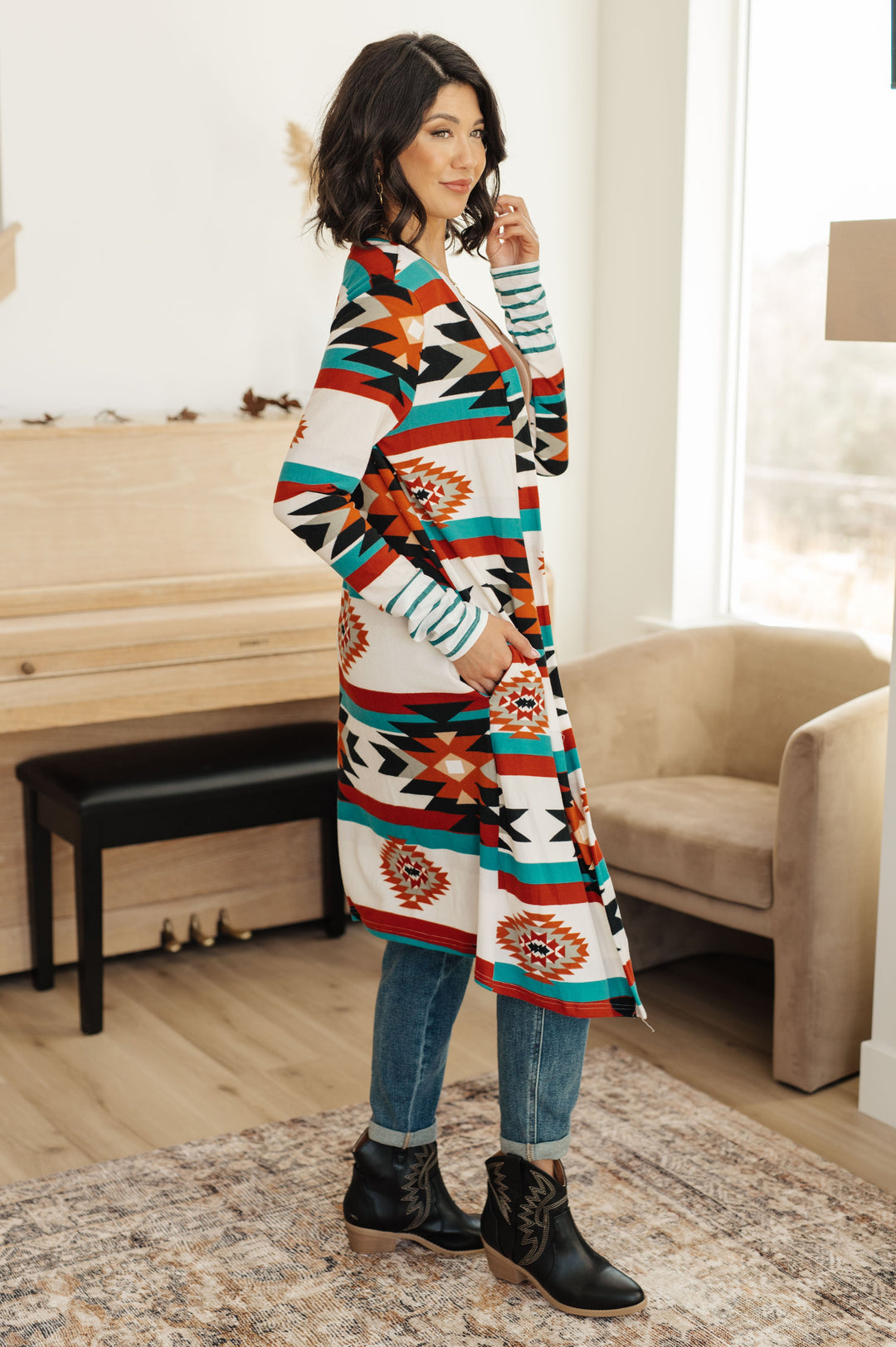 Desert Winter Aztec Print Long Cardigan