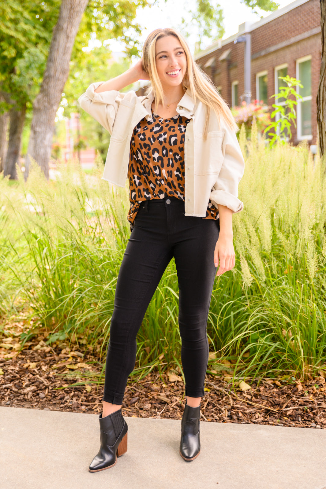 Just For Fun Long Sleeve V Neck Animal Print Top