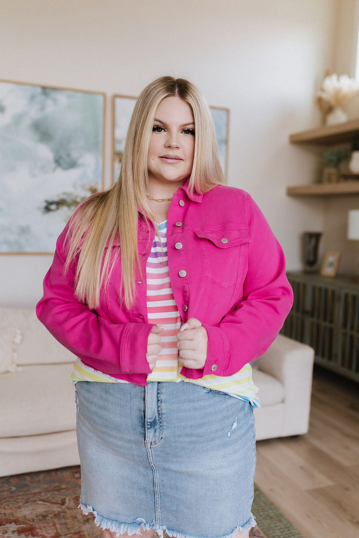 With a Whisper Denim Jacket in Hot Pink